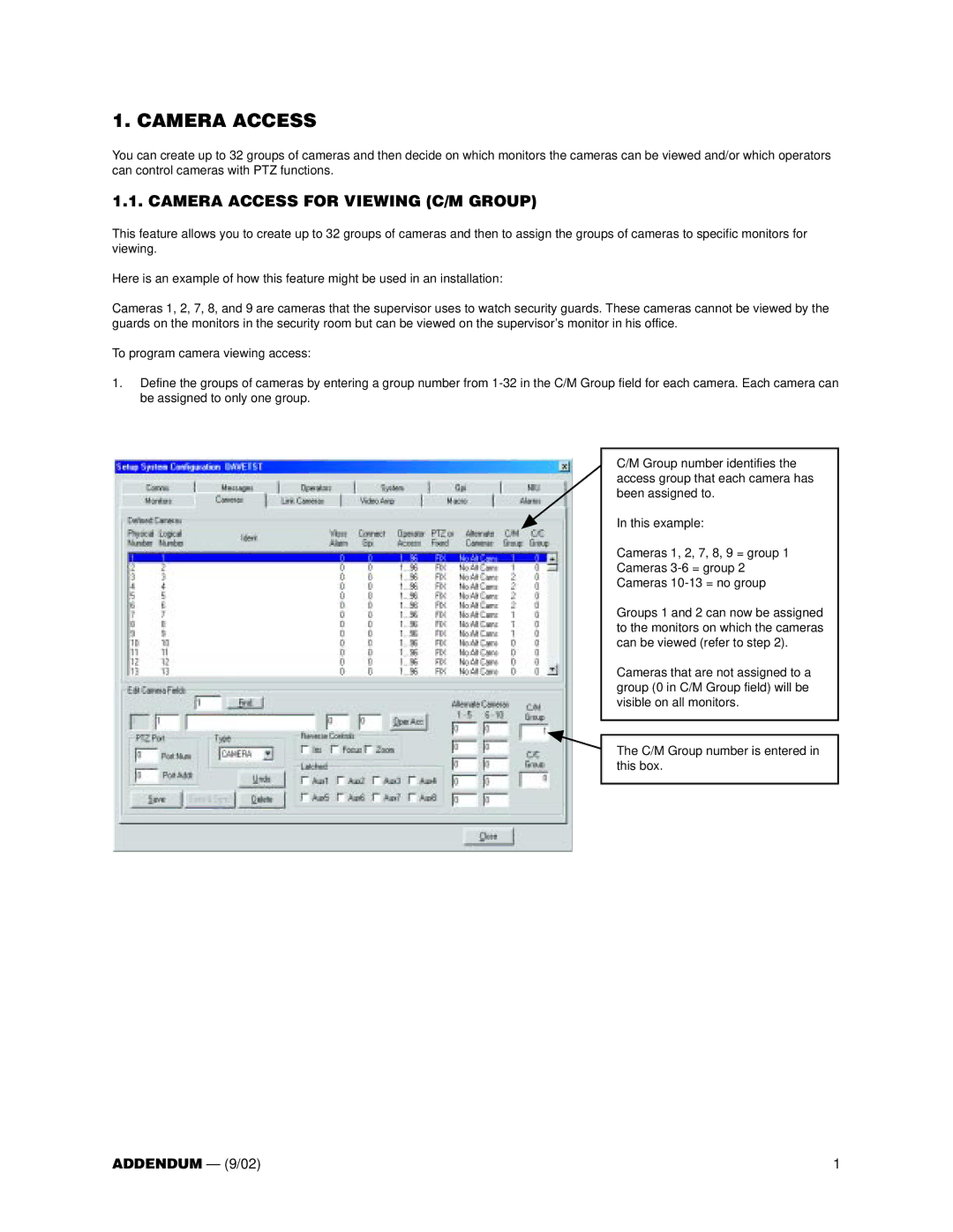 Pelco CM9760-MGR user manual Camera Access for Viewing C/M Group 