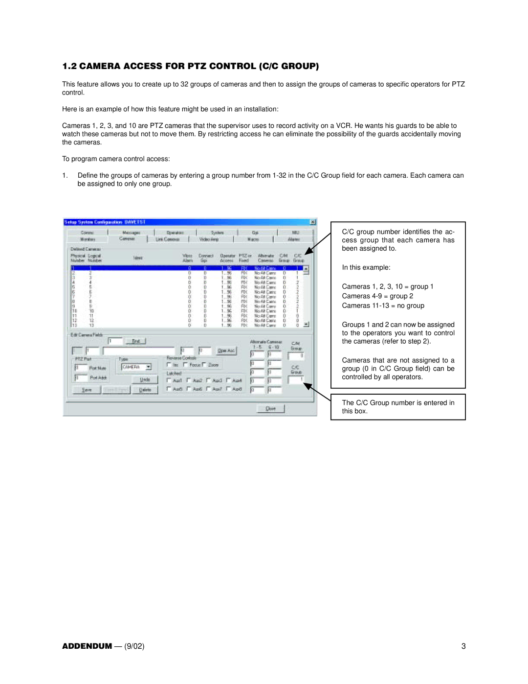 Pelco CM9760-MGR user manual Camera Access for PTZ Control C/C Group 