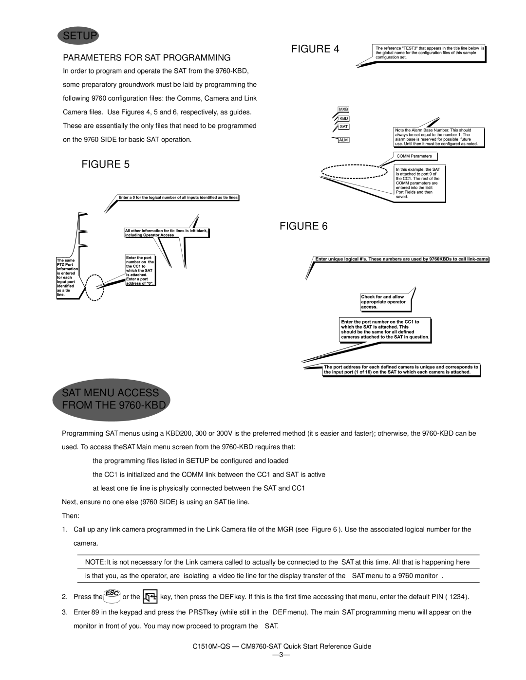 Pelco CM9760-SAT warranty Setup, SAT Menu Access From the 9760-KBD, Parameters for SAT Programming 