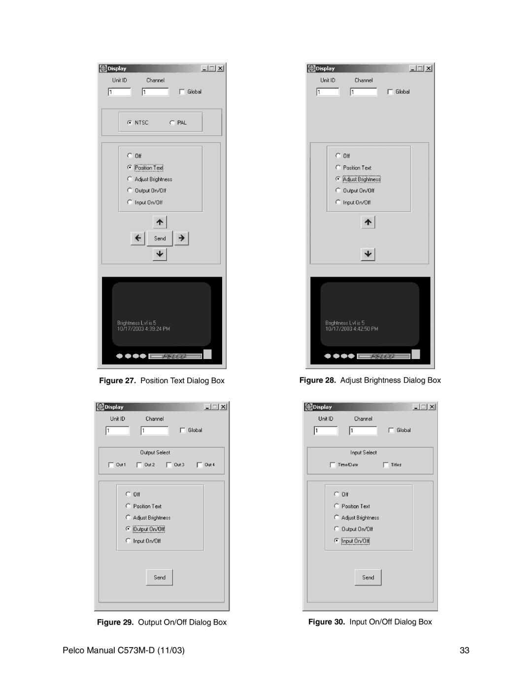 Pelco cs73m-d operation manual Position Text Dialog Box 