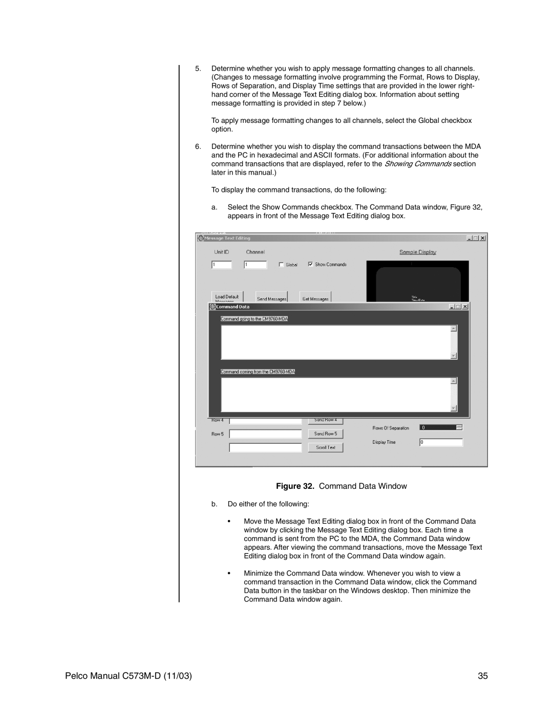 Pelco cs73m-d operation manual Command Data Window 