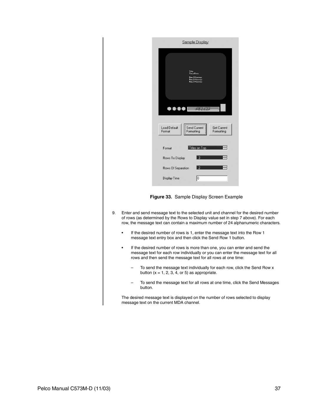 Pelco cs73m-d operation manual Sample Display Screen Example 