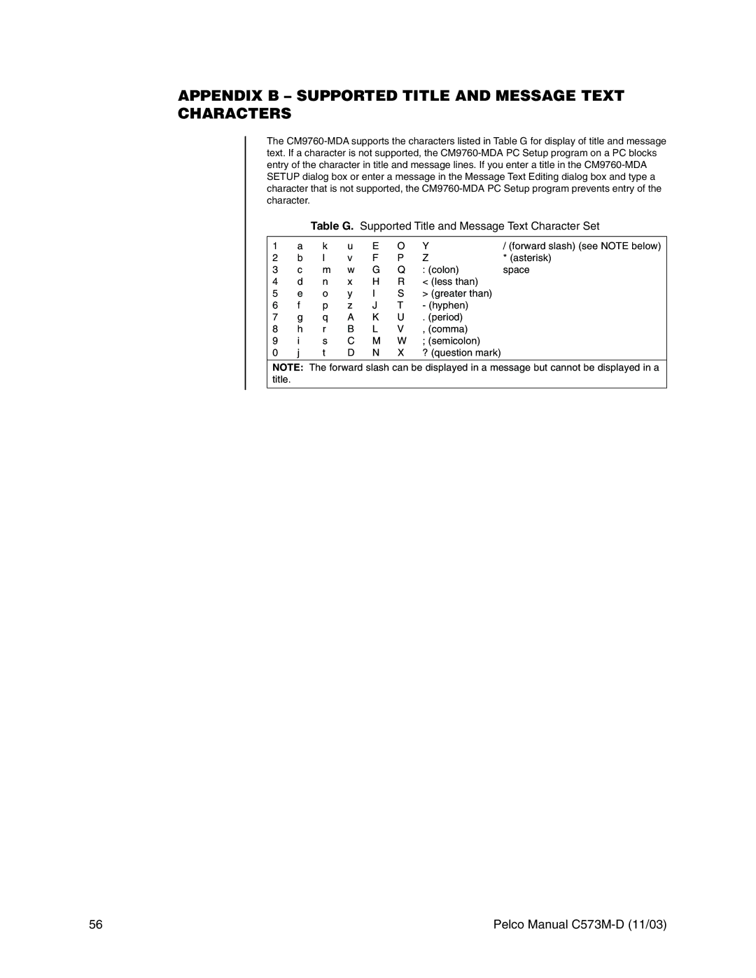 Pelco cs73m-d operation manual Appendix B Supported Title and Message Text Characters, Asterisk 