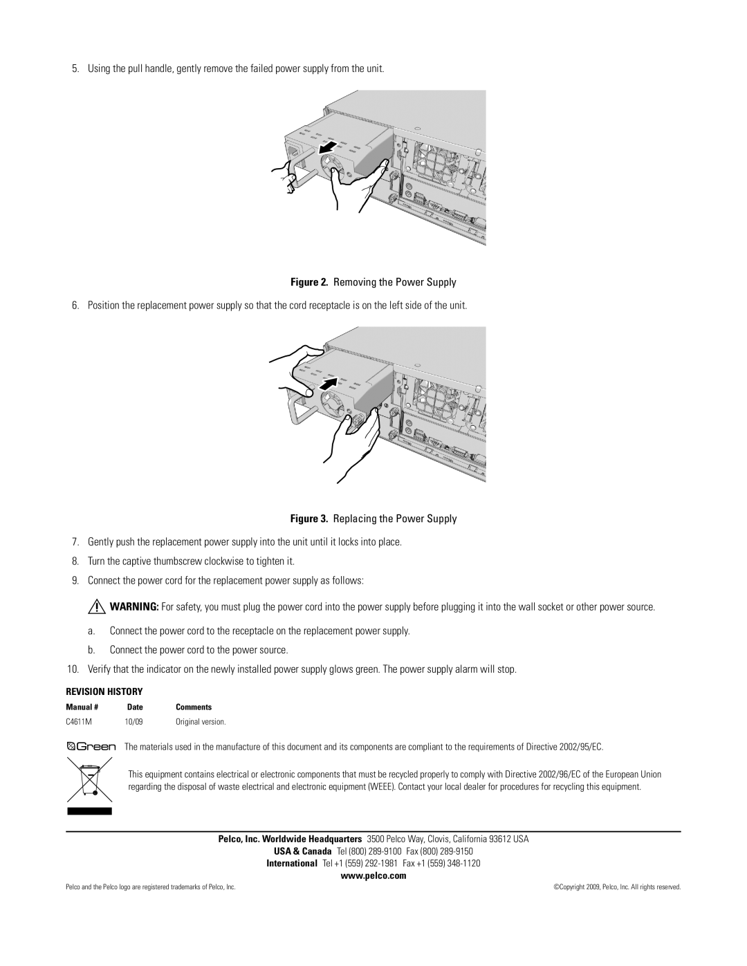 Pelco DAS5200 manual Revision History, Fax 800, Fax +1 559, Manual # Date Comments 