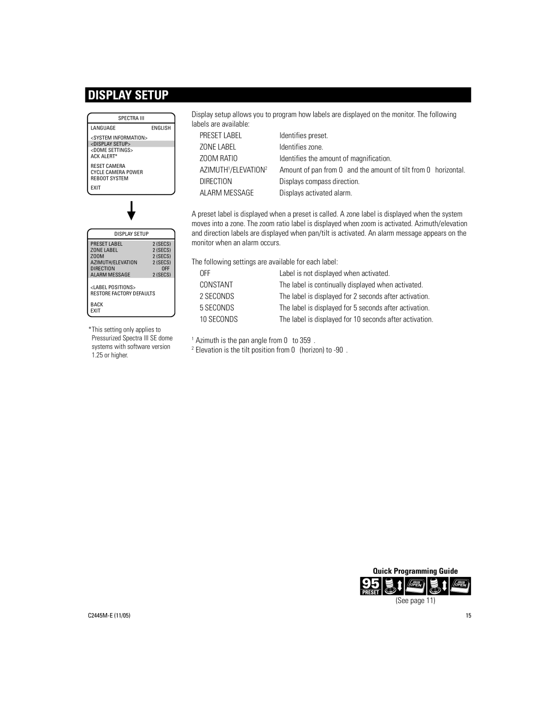 Pelco DD53CBW-X manual Display Setup 