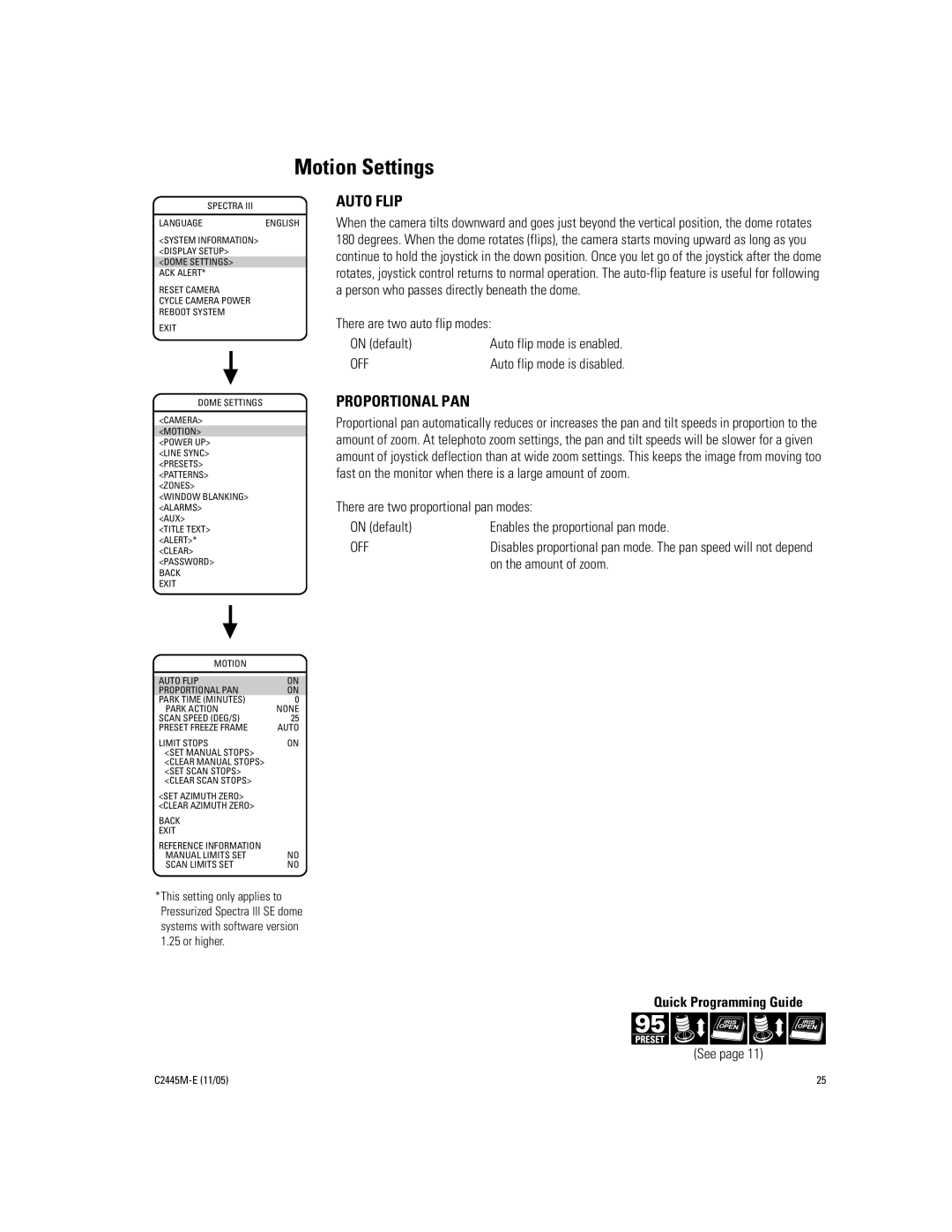 Pelco DD53CBW-X manual Motion Settings, Auto Flip, Proportional PAN, There are two auto flip modes On default 