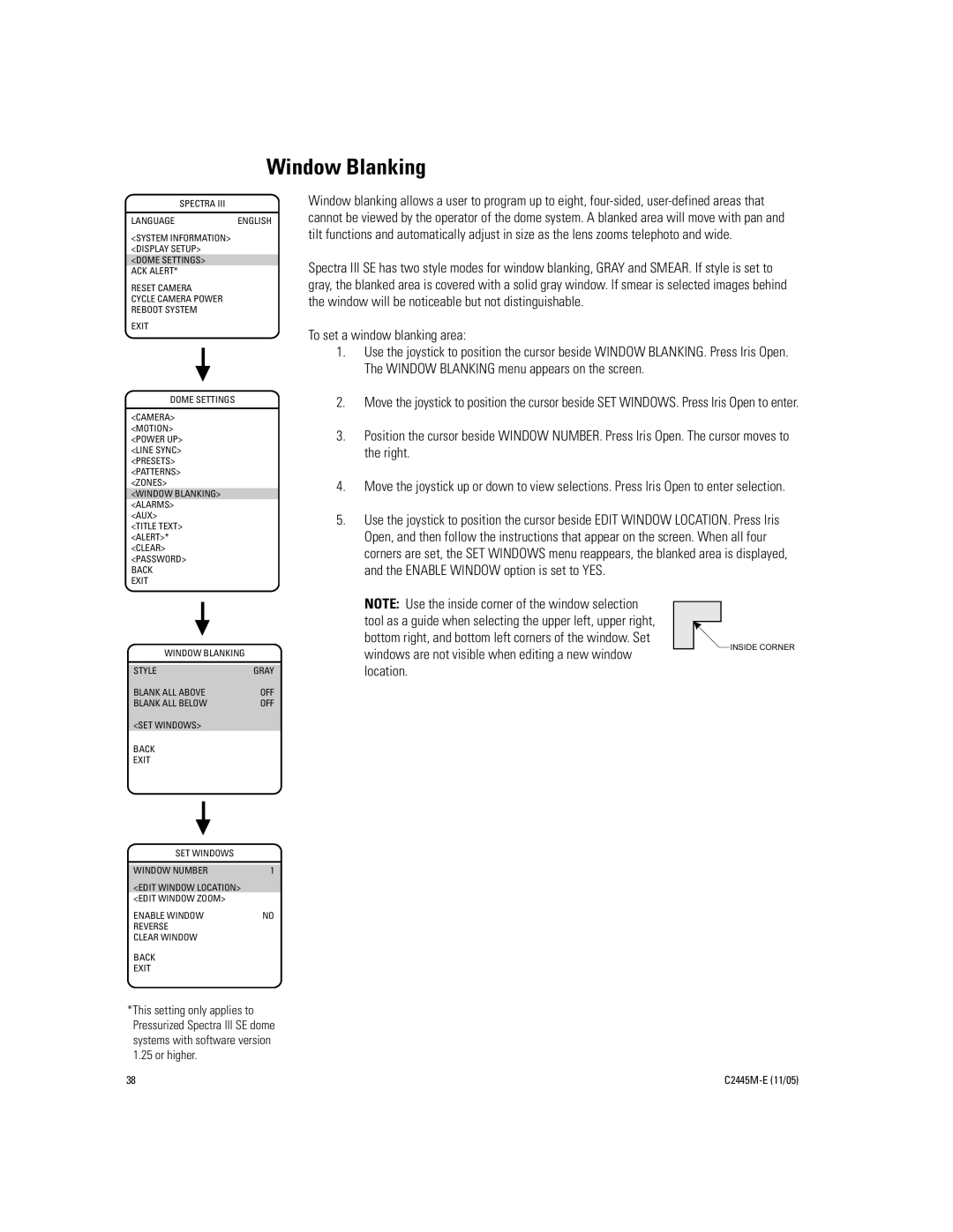 Pelco DD53CBW-X Window Blanking, To set a window blanking area, Windows are not visible when editing a new window Location 