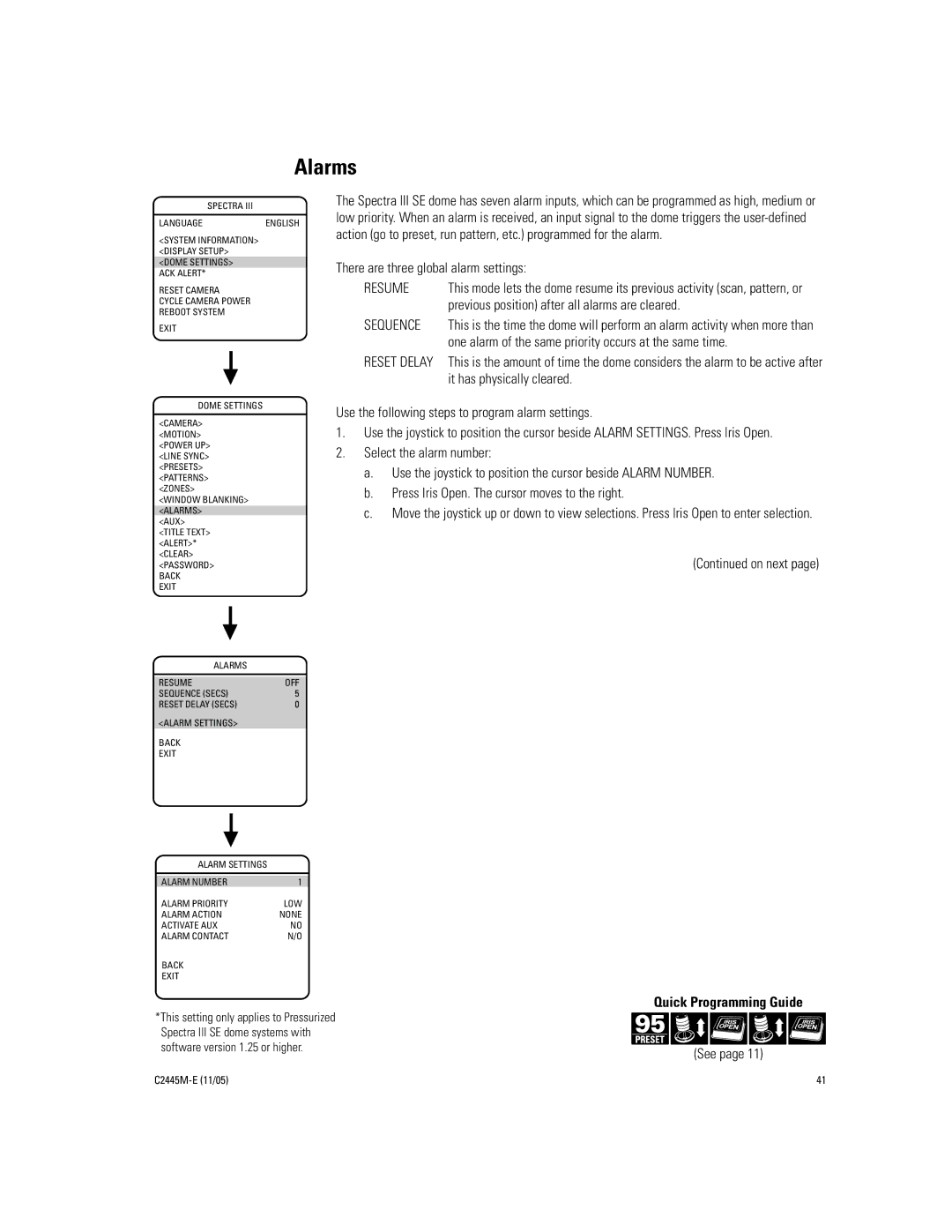 Pelco DD53CBW-X manual Alarms, Resume, Sequence 