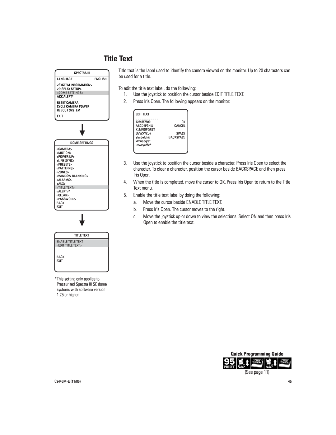 Pelco DD53CBW-X manual Title Text, Quick Programming Guide 