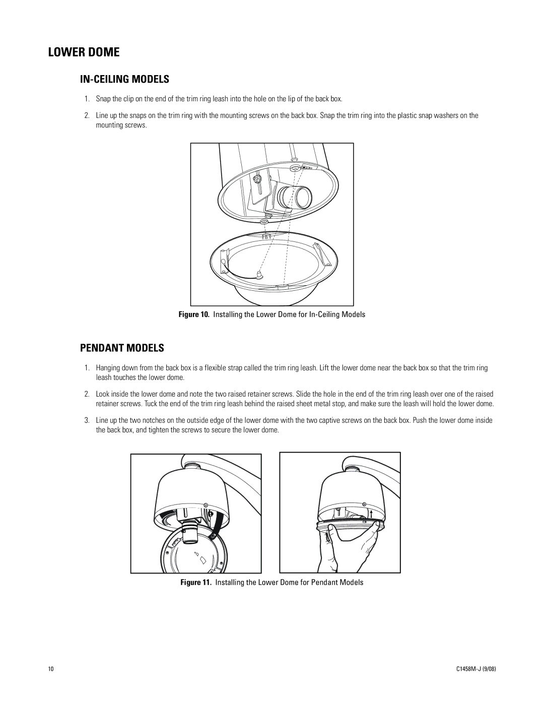 Pelco DF5 manual Installing the Lower Dome for In-Ceiling Models 