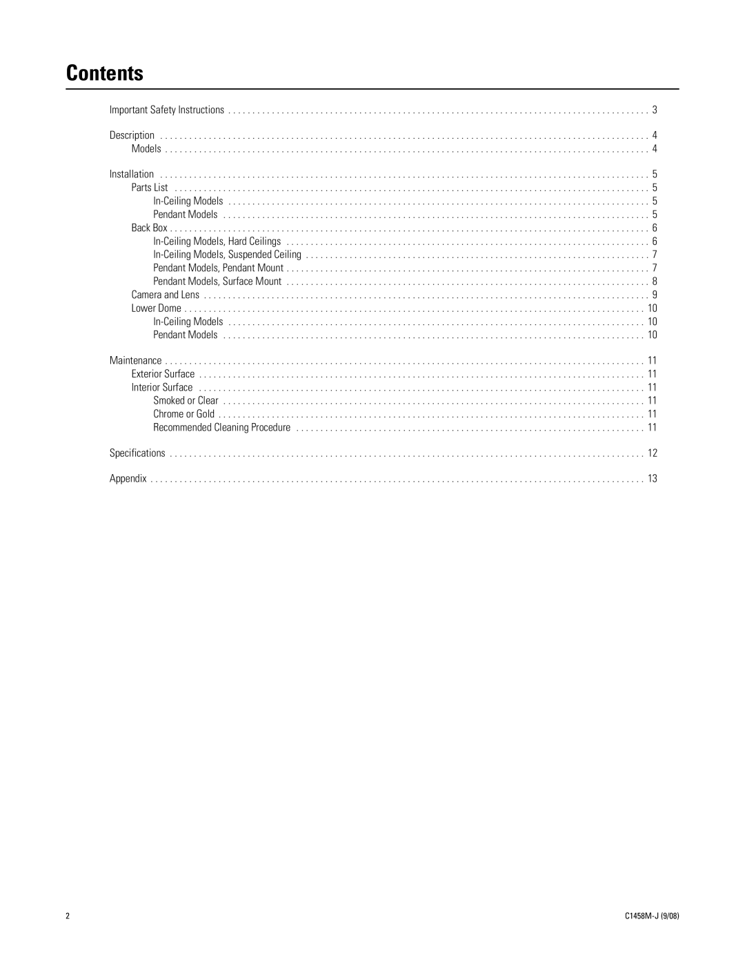 Pelco DF5 manual Contents 