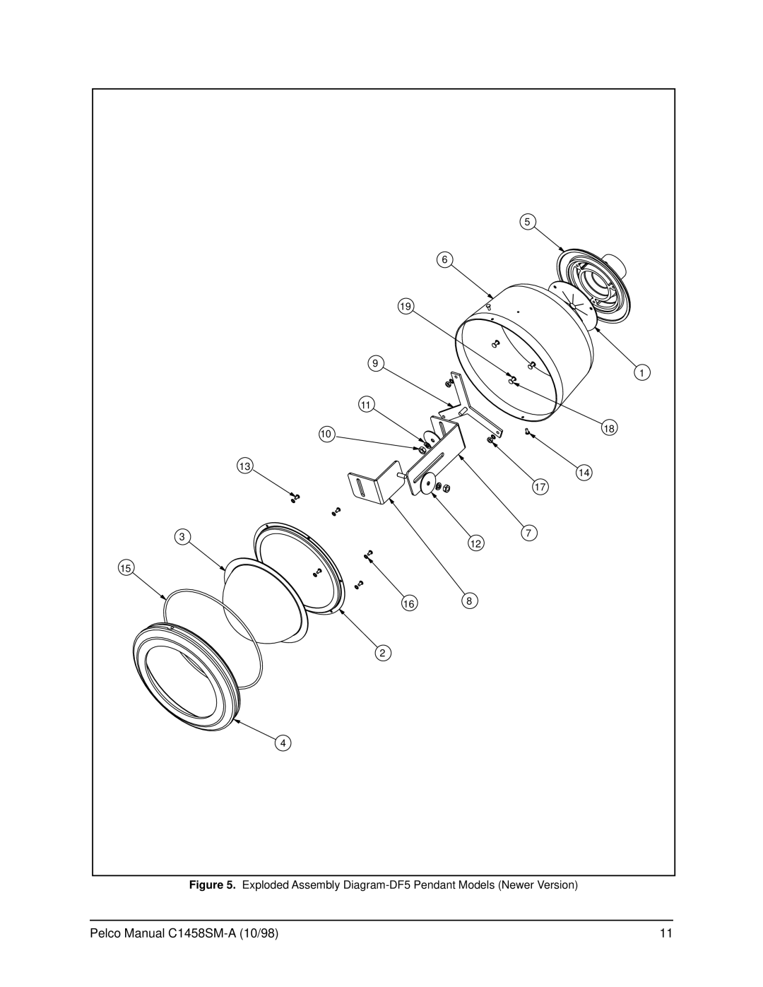 Pelco DF5S service manual Exploded Assembly Diagram-DF5 Pendant Models Newer Version 