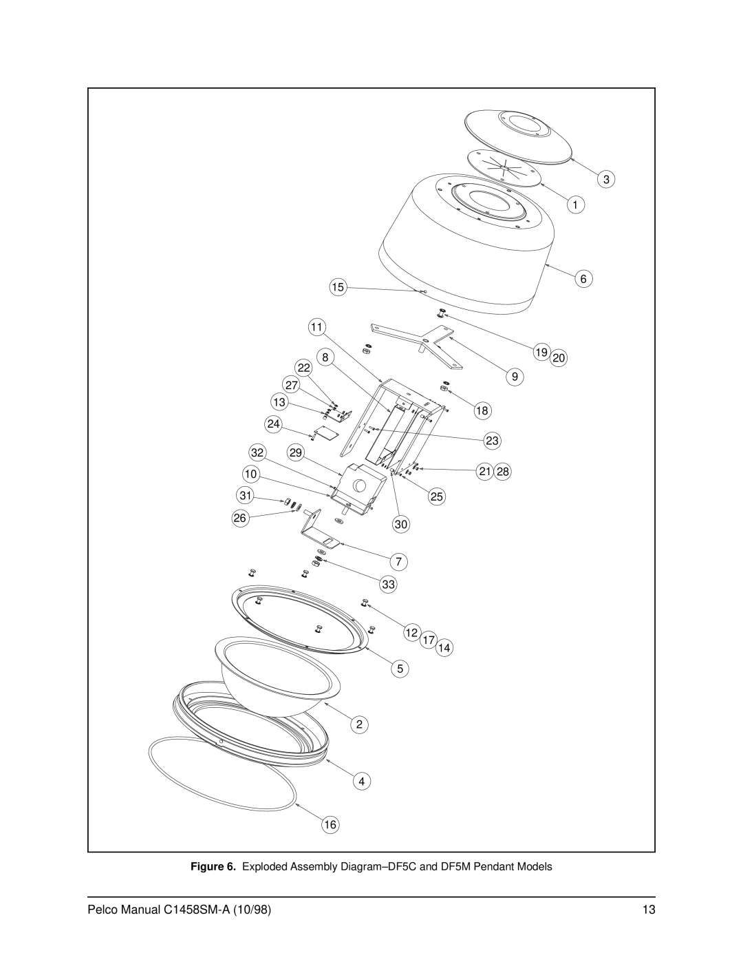 Pelco DF5S service manual Exploded Assembly Diagram-DF5C and DF5M Pendant Models 