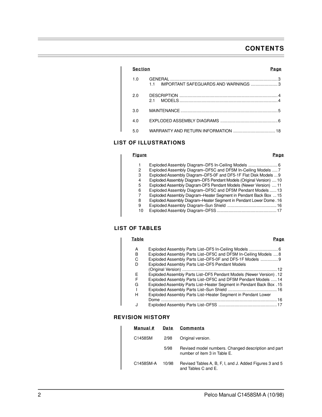 Pelco DF5S service manual Contents 