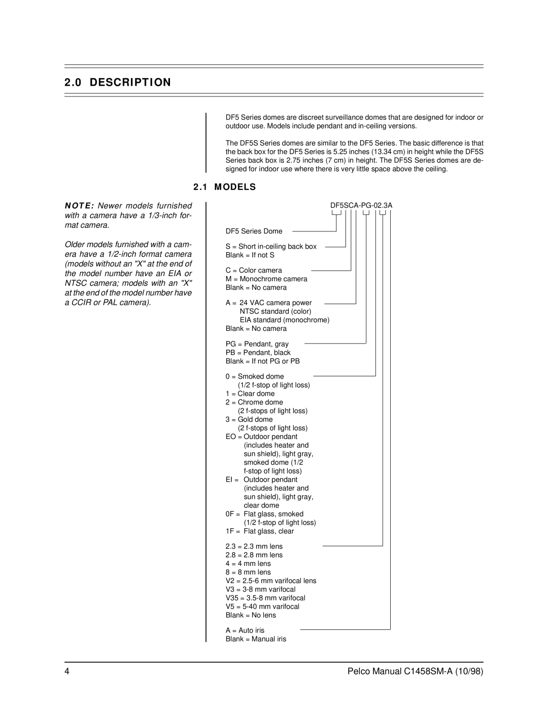 Pelco service manual Description, DF5SCA-PG-02.3A 