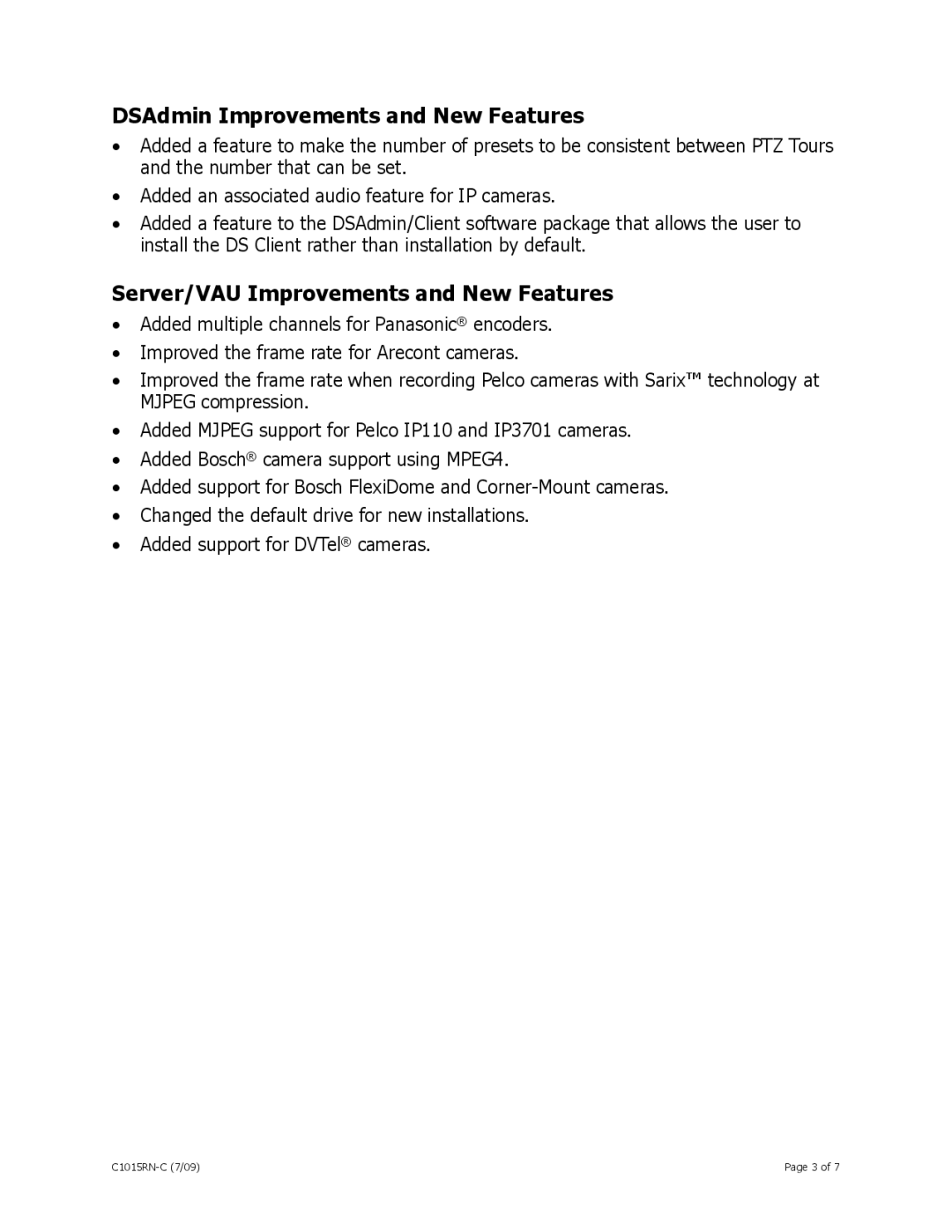 Pelco DS CONTROLPOINT 1.7 operation manual DSAdmin Improvements and New Features, Server/VAU Improvements and New Features 