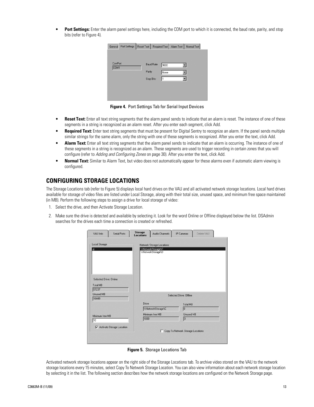 Pelco DS NVS manual Configuring Storage Locations, Port Settings Tab for Serial Input Devices 