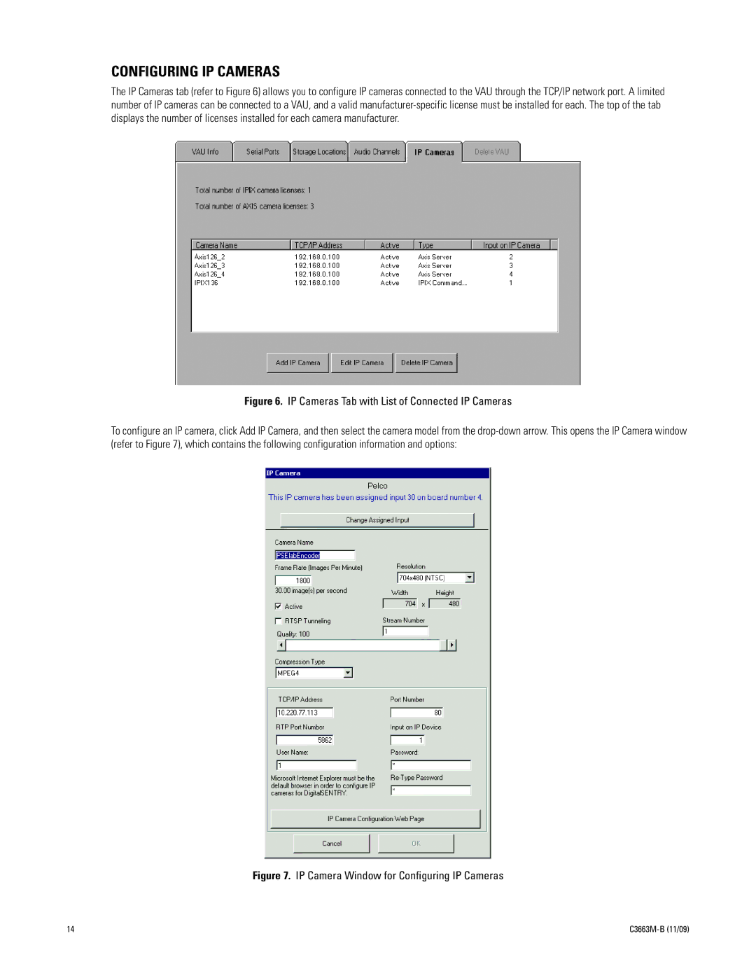 Pelco DS NVS manual Configuring IP Cameras, IP Cameras Tab with List of Connected IP Cameras 