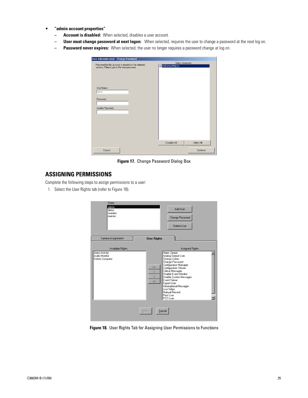 Pelco DS NVS manual Assigning Permissions, Admin account properties 