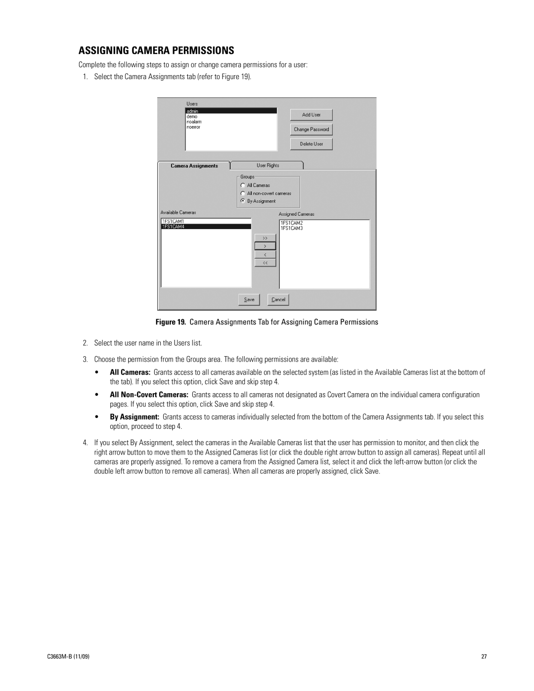 Pelco DS NVS manual Assigning Camera Permissions 