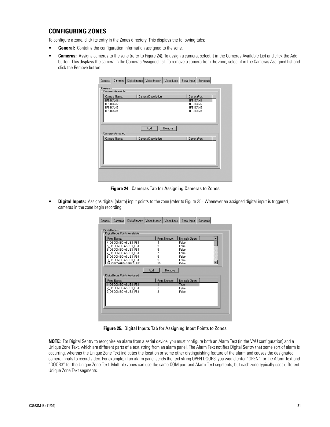 Pelco DS NVS manual Configuring Zones, Digital Inputs Tab for Assigning Input Points to Zones 