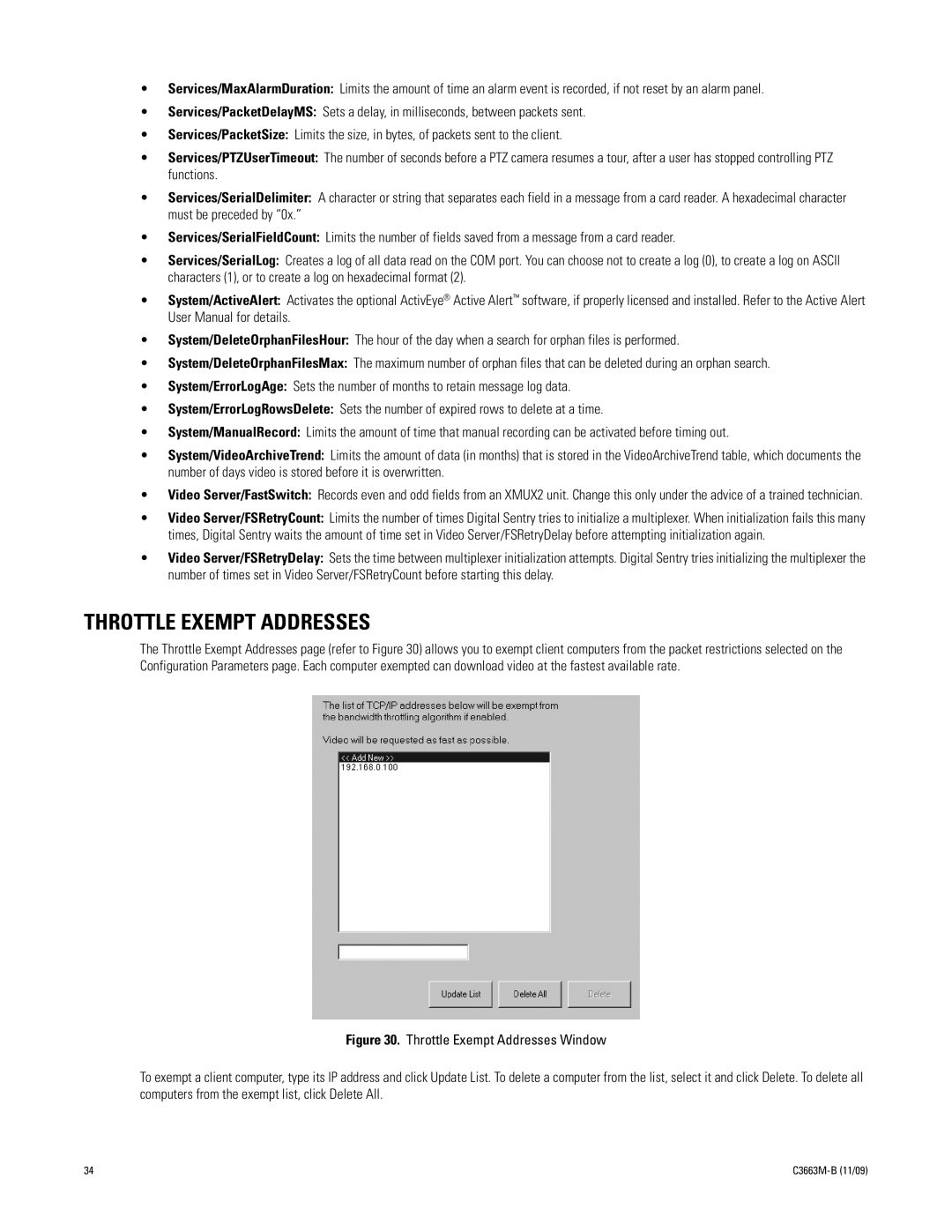 Pelco DS NVS manual Throttle Exempt Addresses 