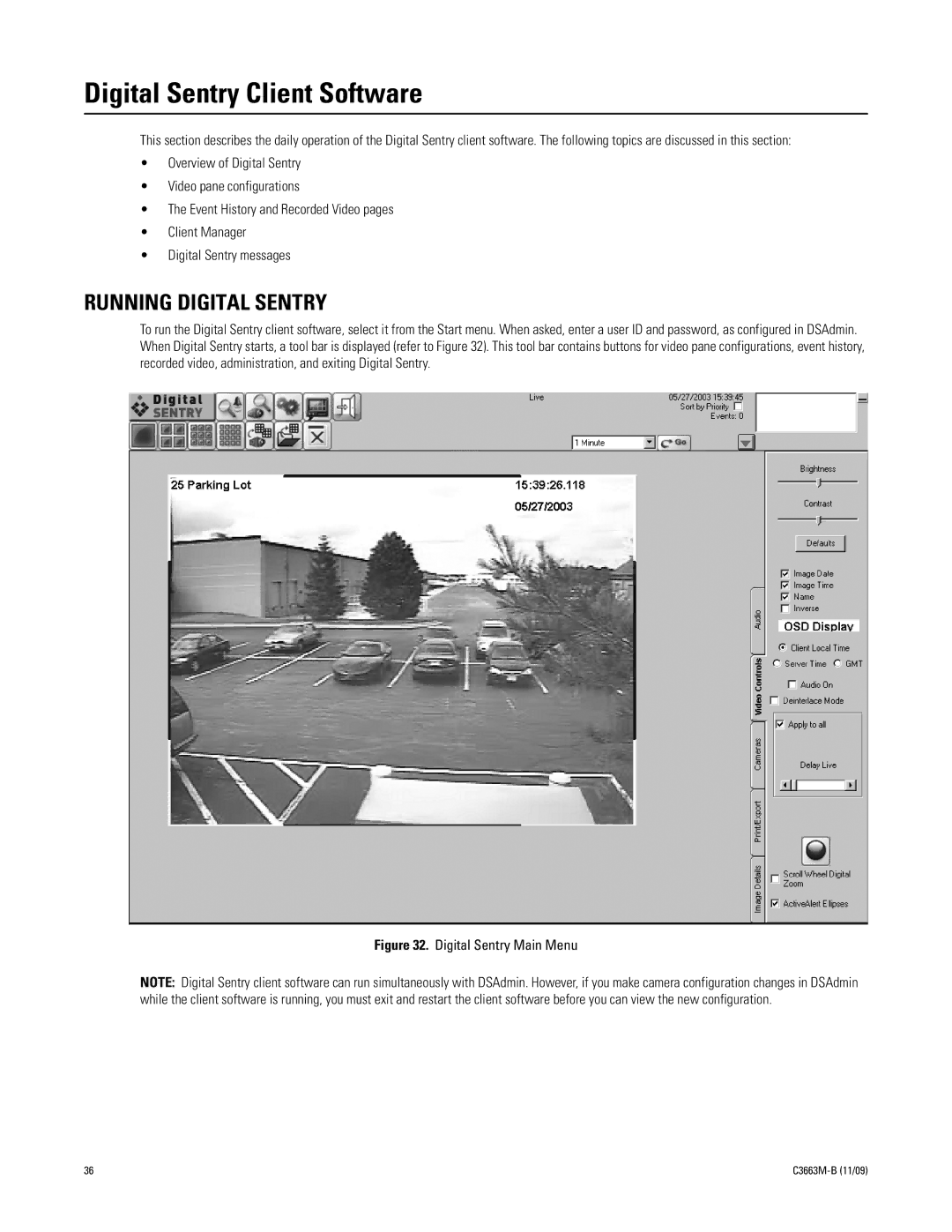 Pelco DS NVS manual Digital Sentry Client Software, Running Digital Sentry 