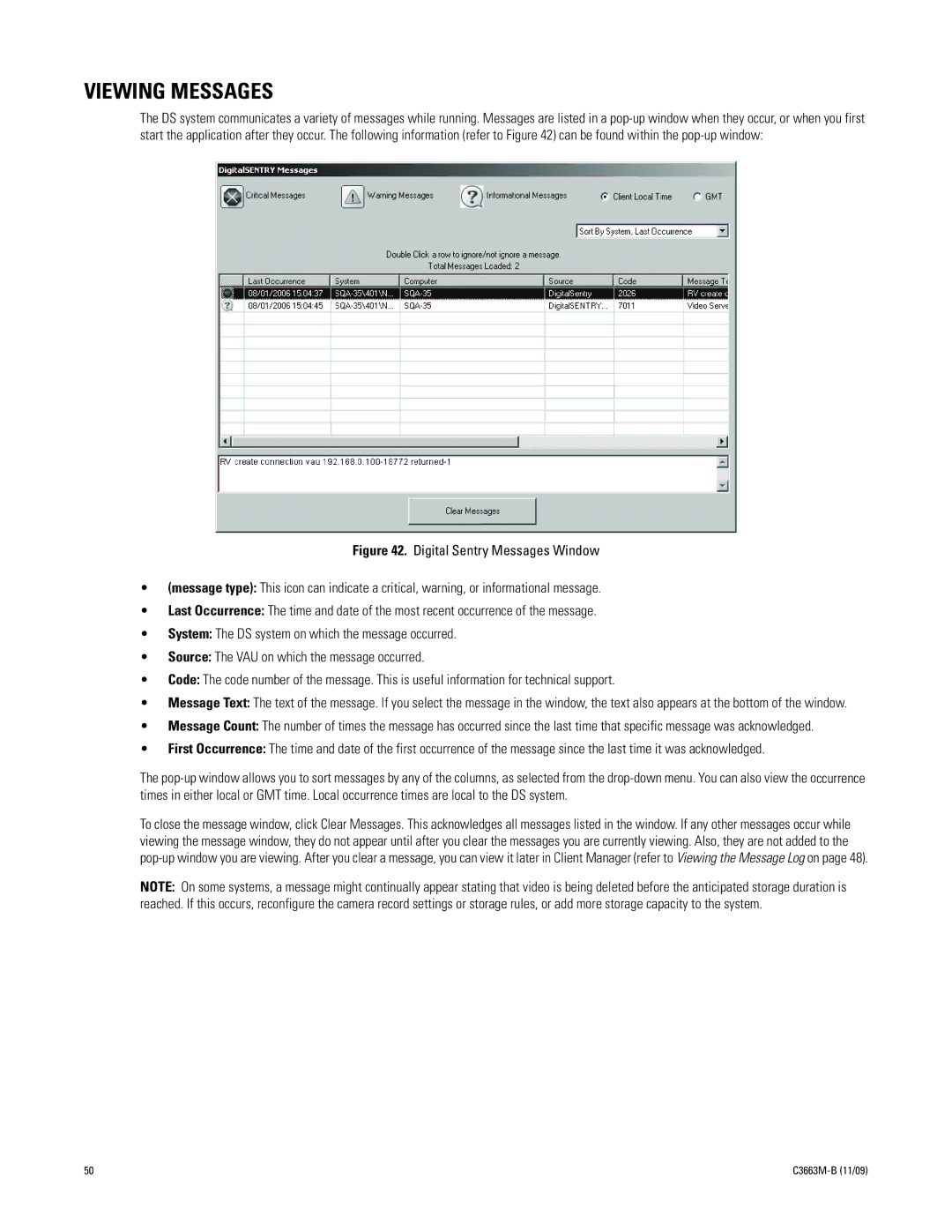 Pelco DS NVS manual Viewing Messages 