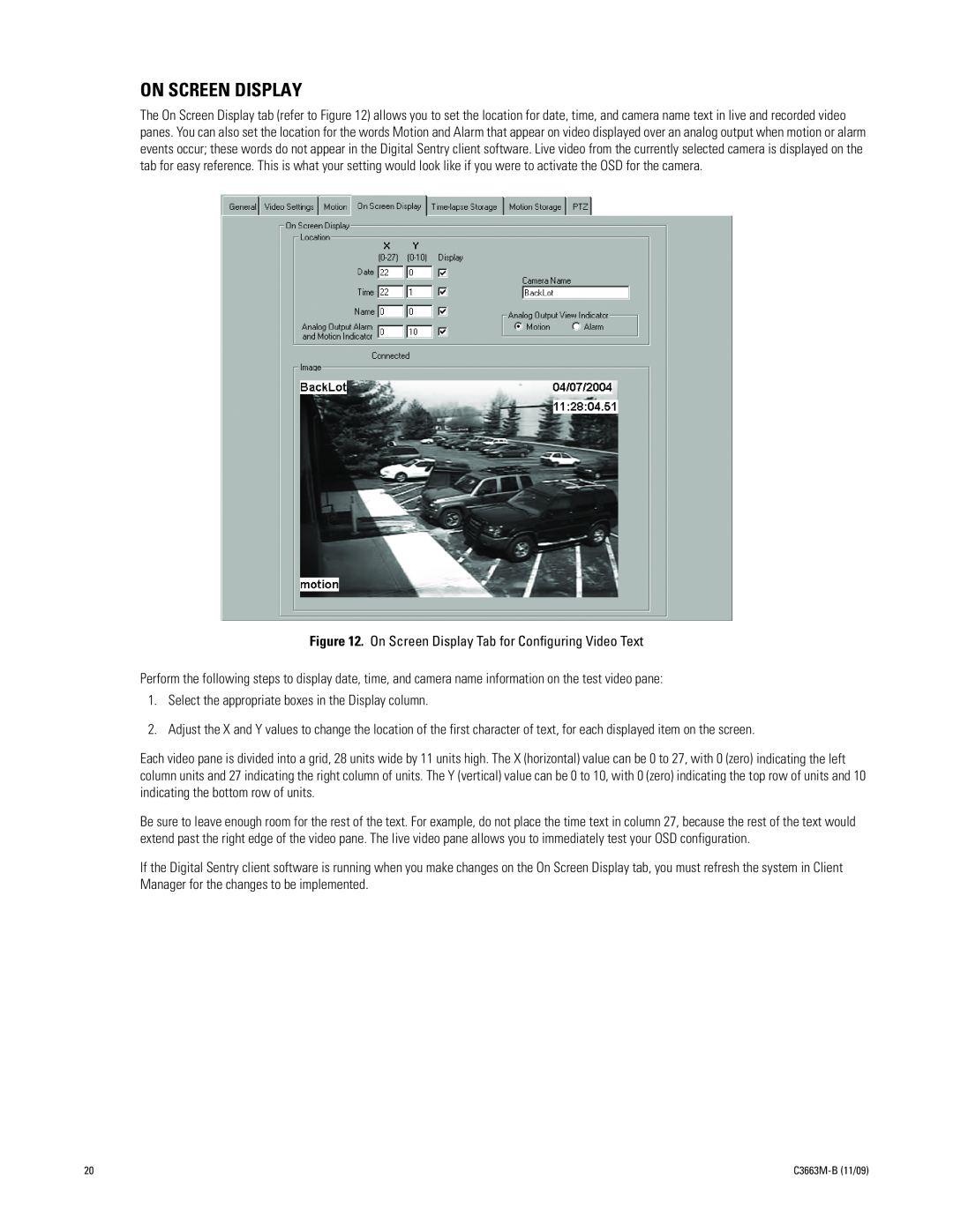 Pelco DS NVS manual On Screen Display, C3663M-B11/09 