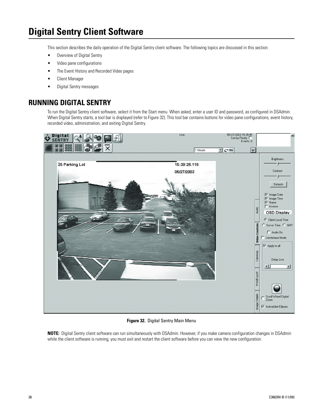 Pelco DS NVS manual Digital Sentry Client Software, Running Digital Sentry 