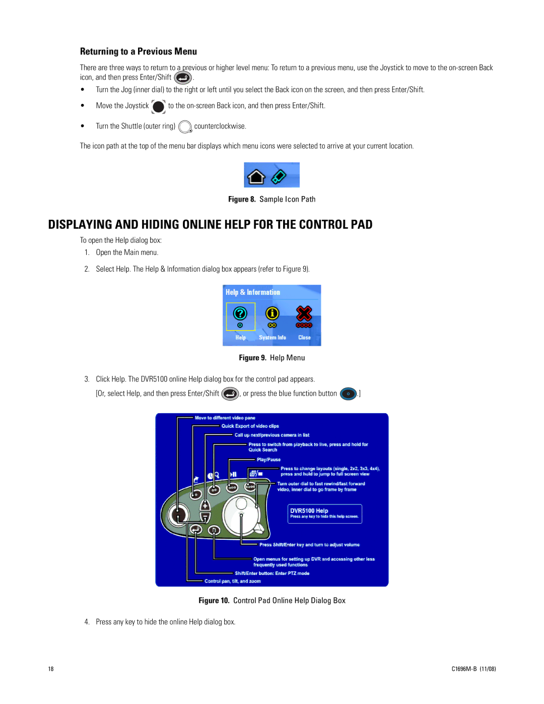 Pelco DVR5100 Series manual Displaying and Hiding Online Help for the Control PAD, Sample Icon Path 