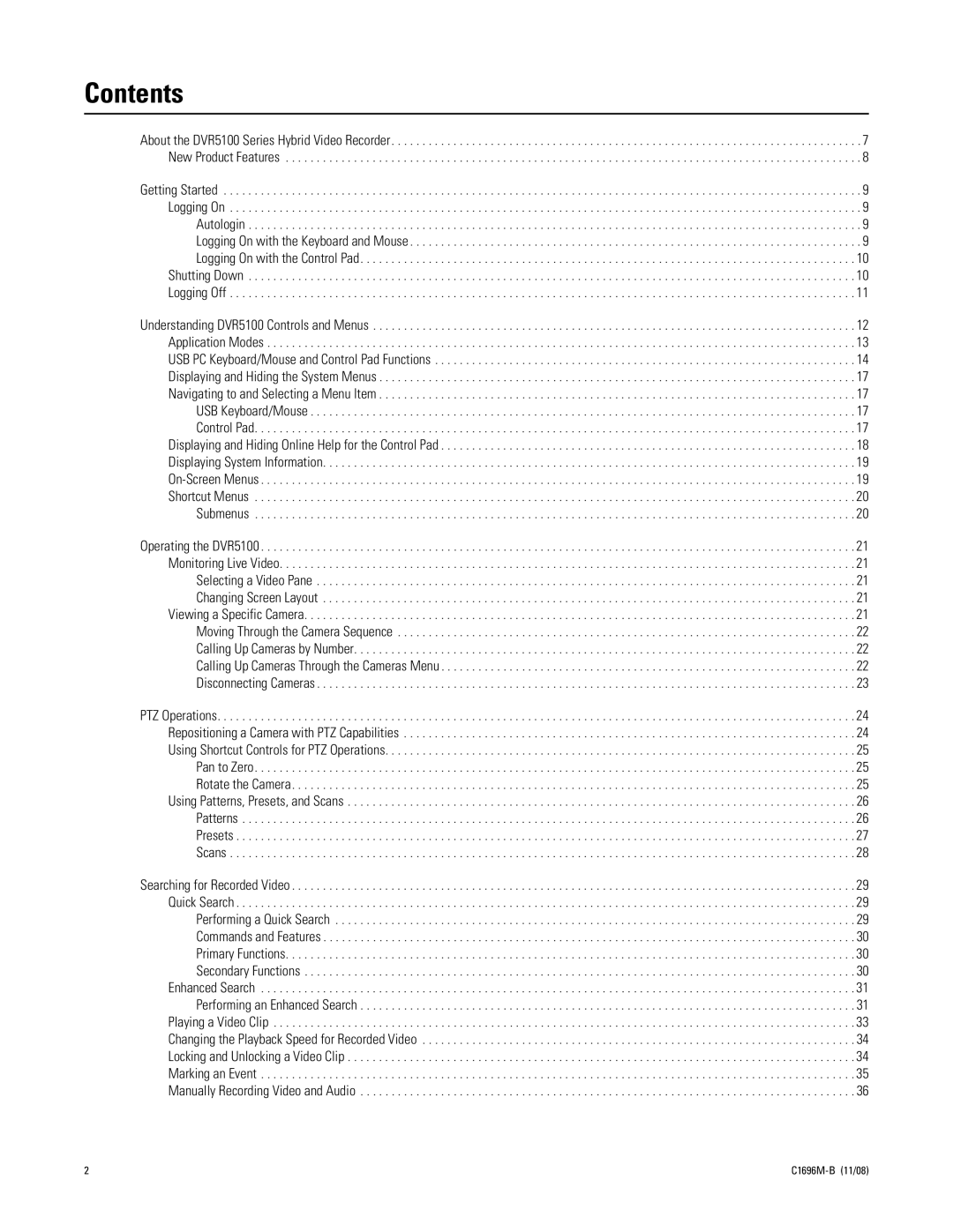 Pelco DVR5100 Series manual Contents 