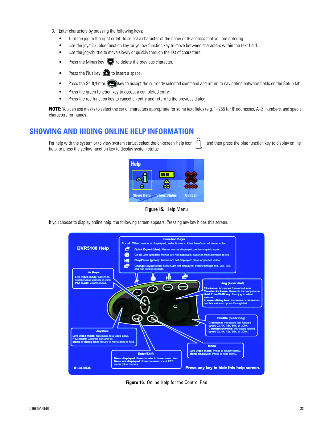 Pelco DVR5100 manual Showing and Hiding Online Help Information, Online Help for the Control Pad 