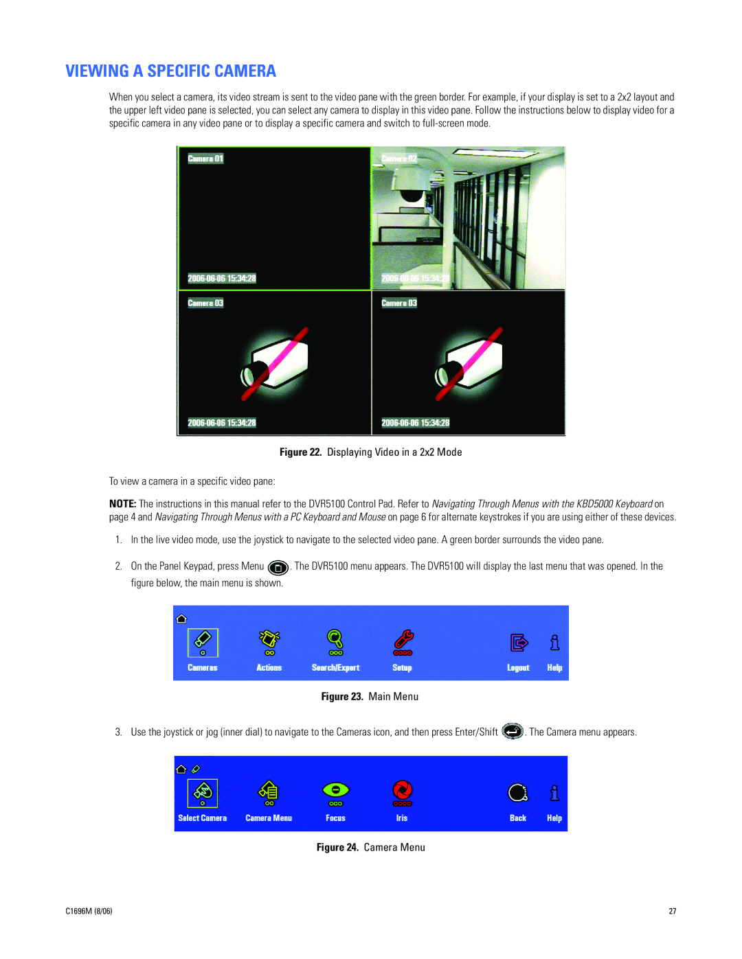 Pelco DVR5100 manual Viewing a Specific Camera, Main Menu 