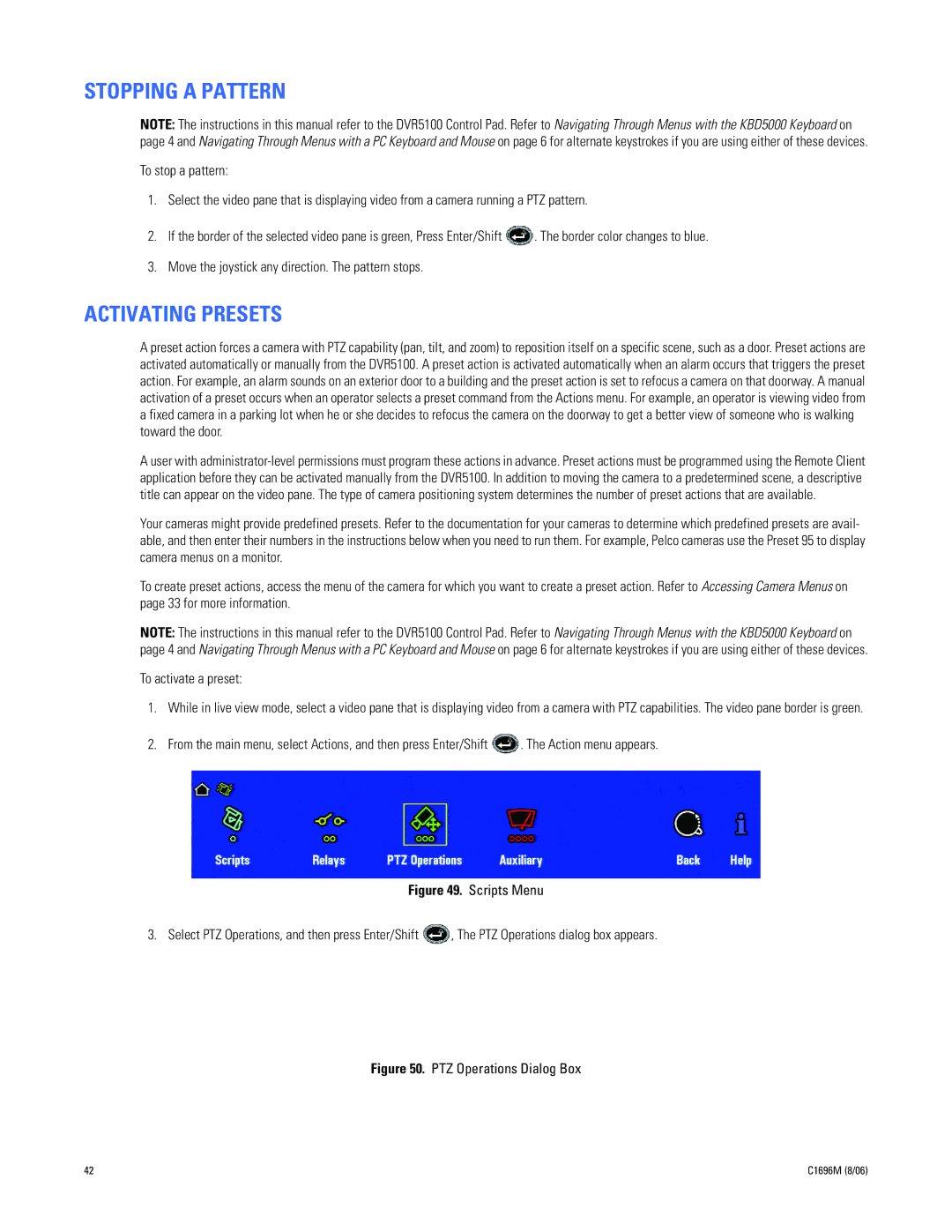 Pelco DVR5100 manual Stopping a Pattern, Activating Presets 