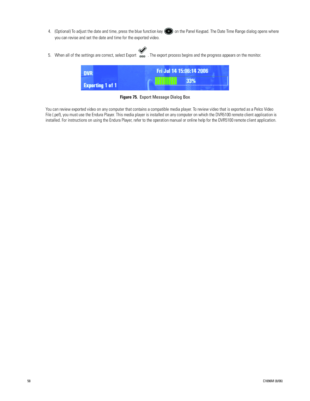 Pelco DVR5100 manual Export Message Dialog Box 