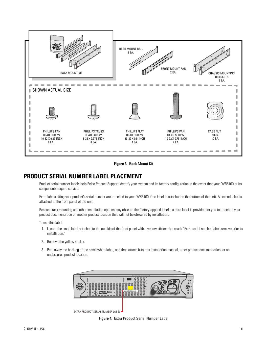 Pelco DVR5100 manual Product Serial Number Label Placement, Extra Product Serial Number Label 
