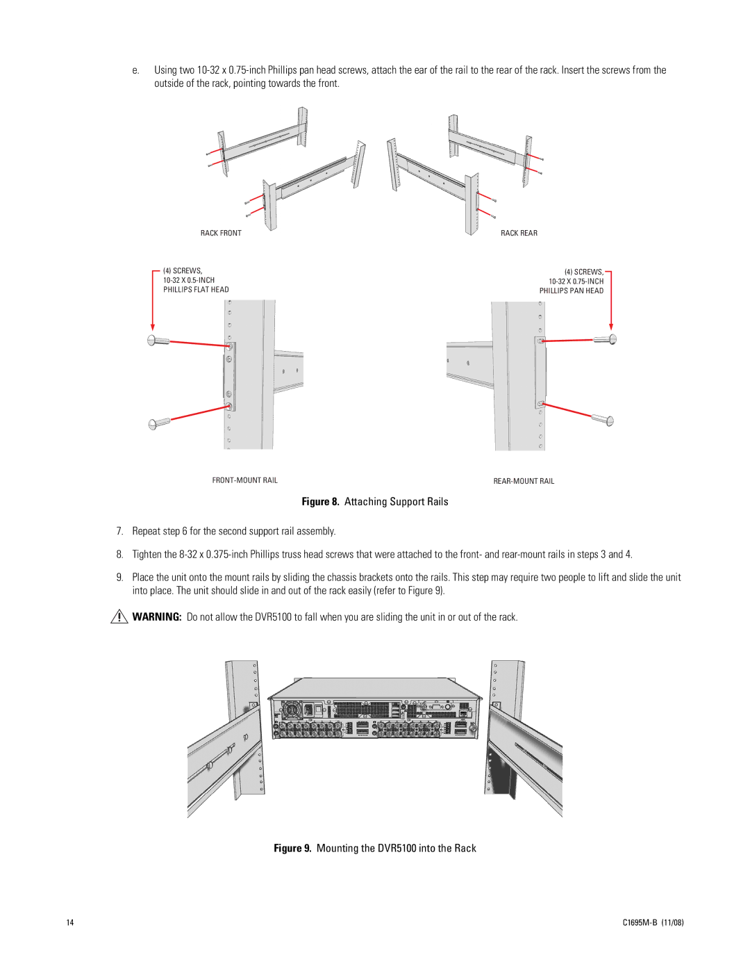 Pelco manual Mounting the DVR5100 into the Rack 