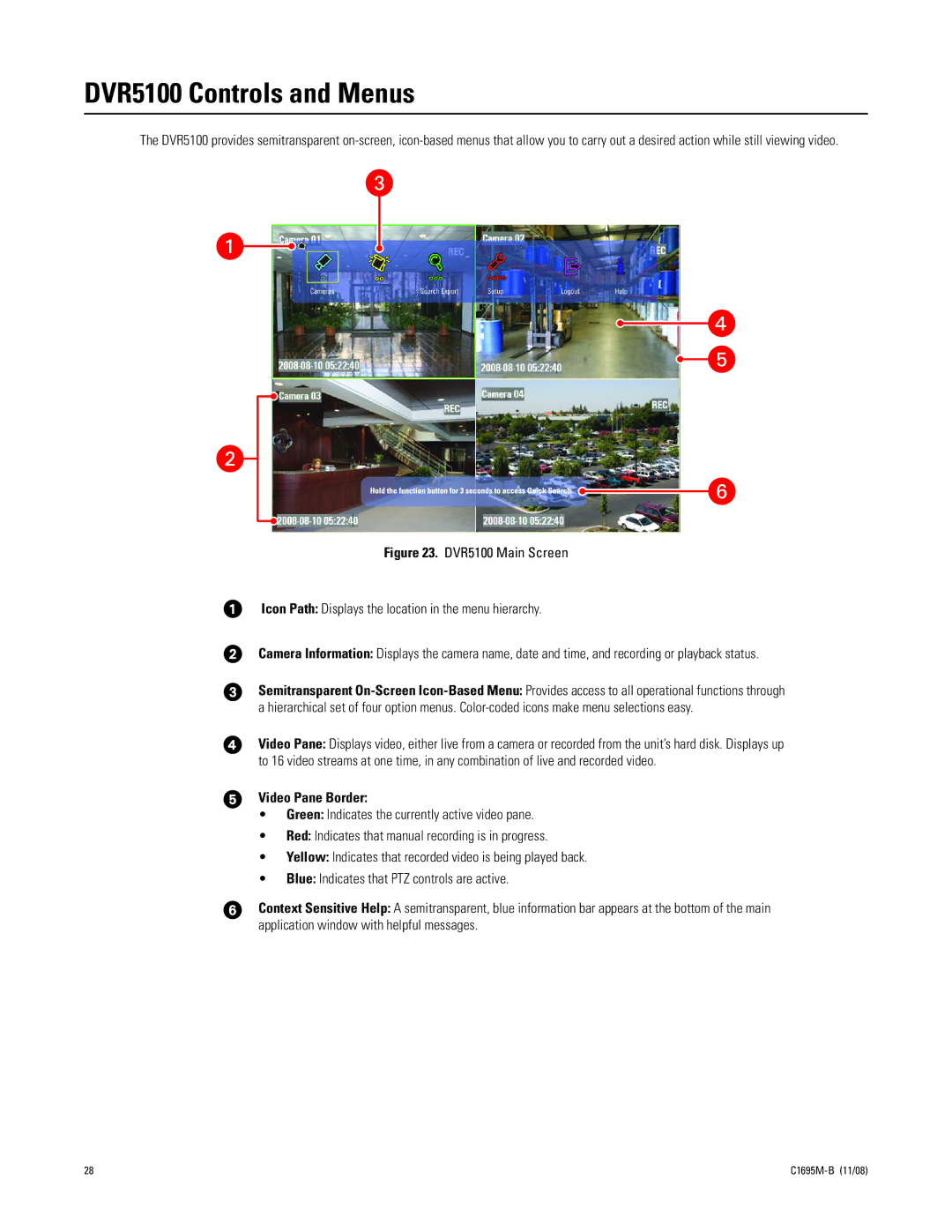 Pelco manual DVR5100 Controls and Menus, Video Pane Border 