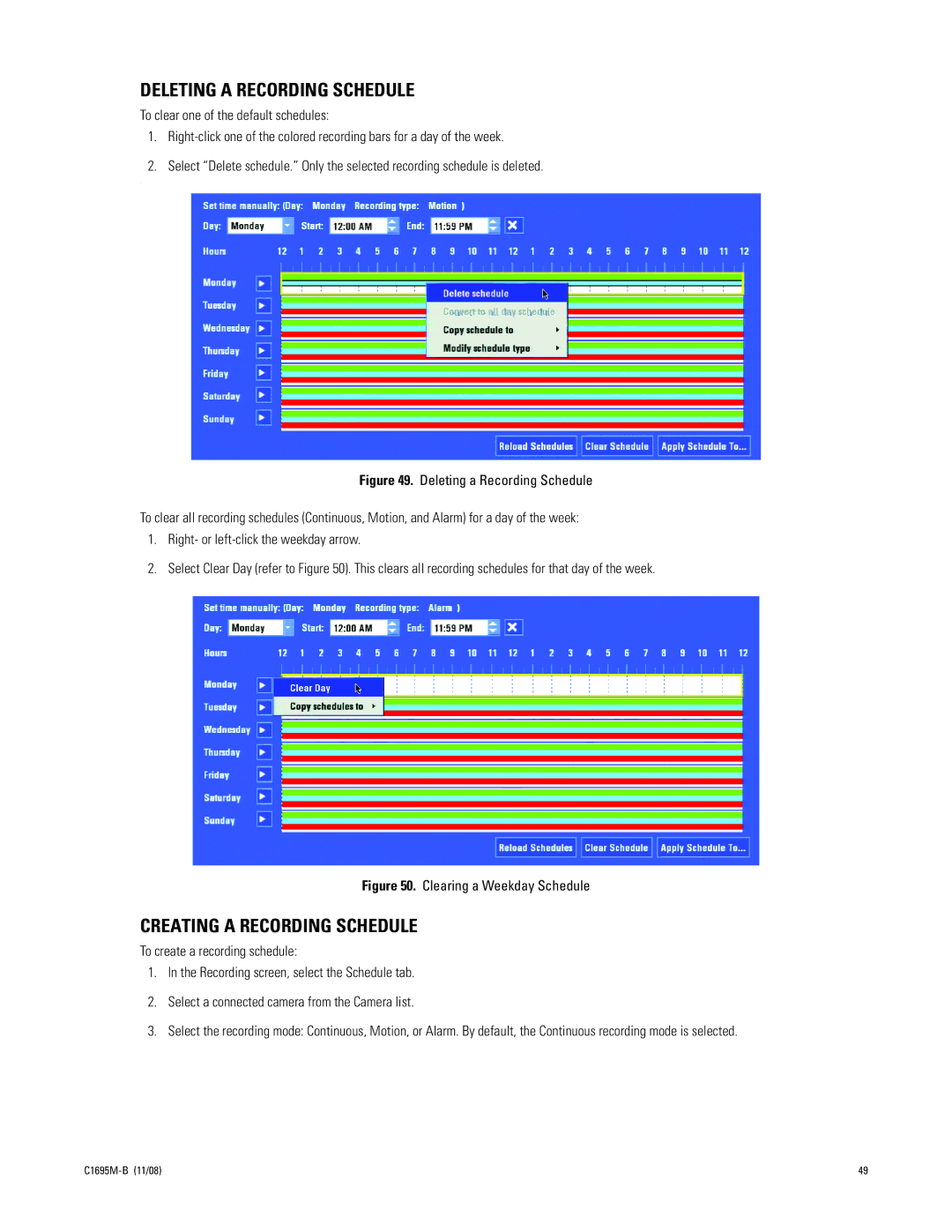 Pelco DVR5100 manual Deleting a Recording Schedule, Creating a Recording Schedule 