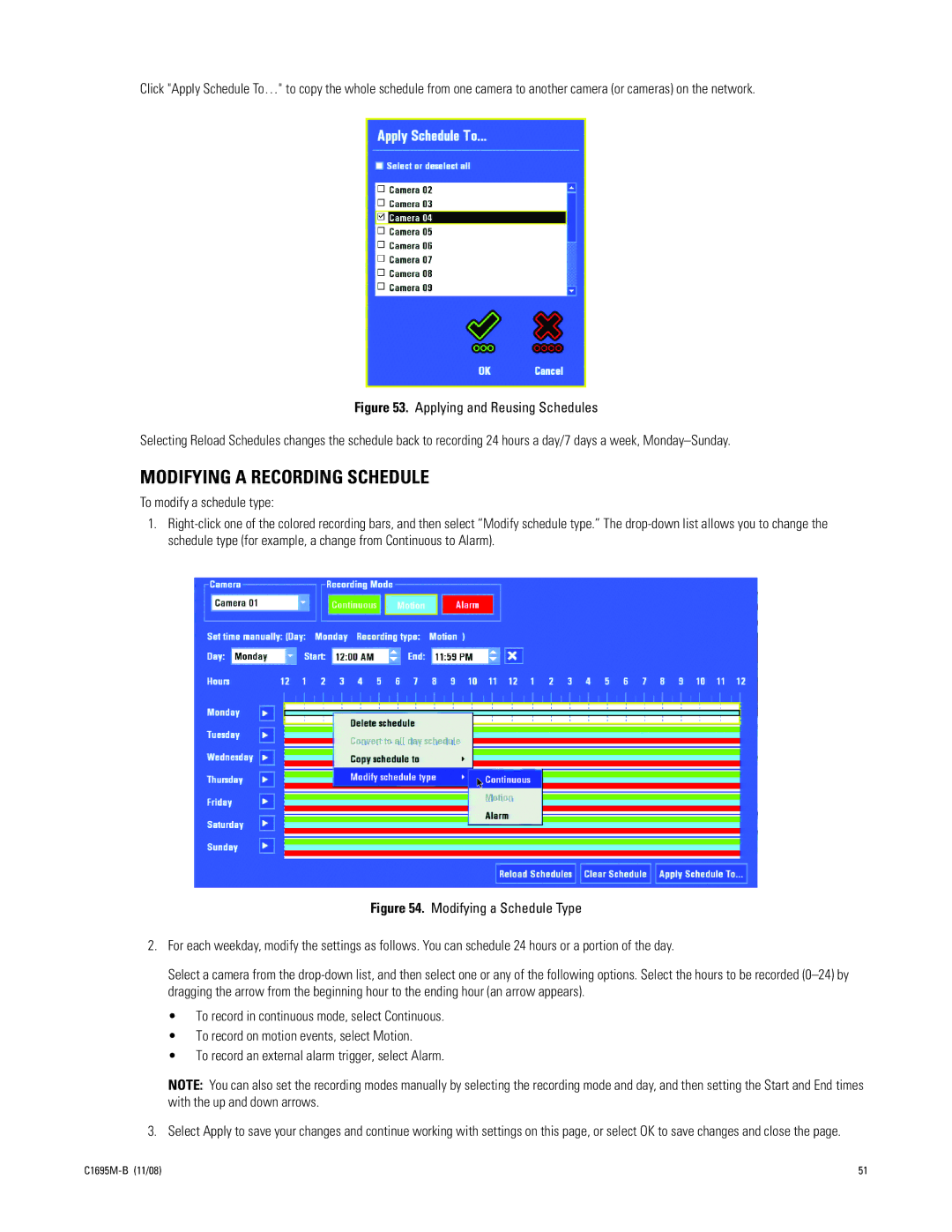 Pelco DVR5100 manual Modifying a Recording Schedule 