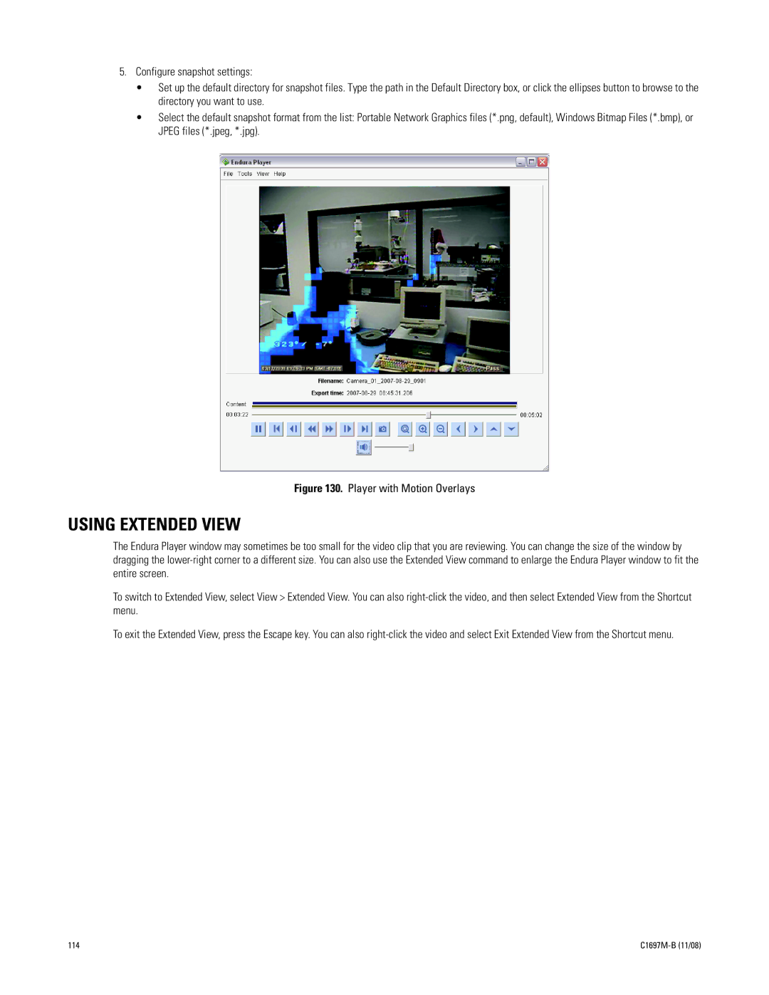 Pelco DVR5100 manual Using Extended View, Player with Motion Overlays 