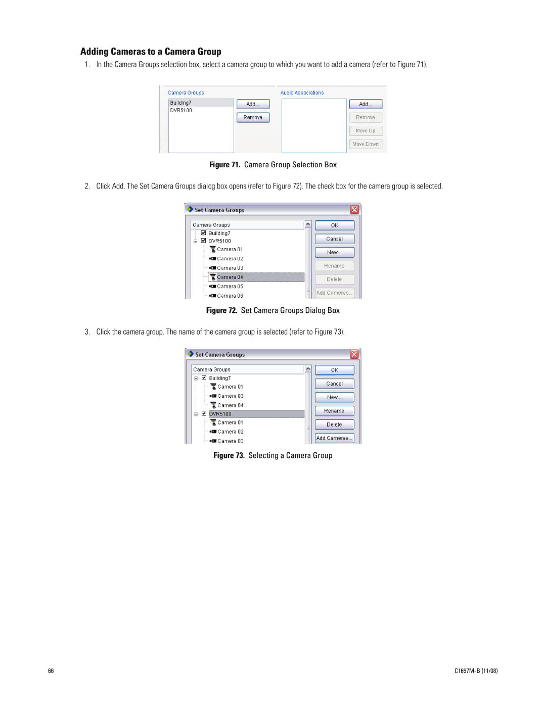 Pelco DVR5100 manual Adding Cameras to a Camera Group, Selecting a Camera Group 
