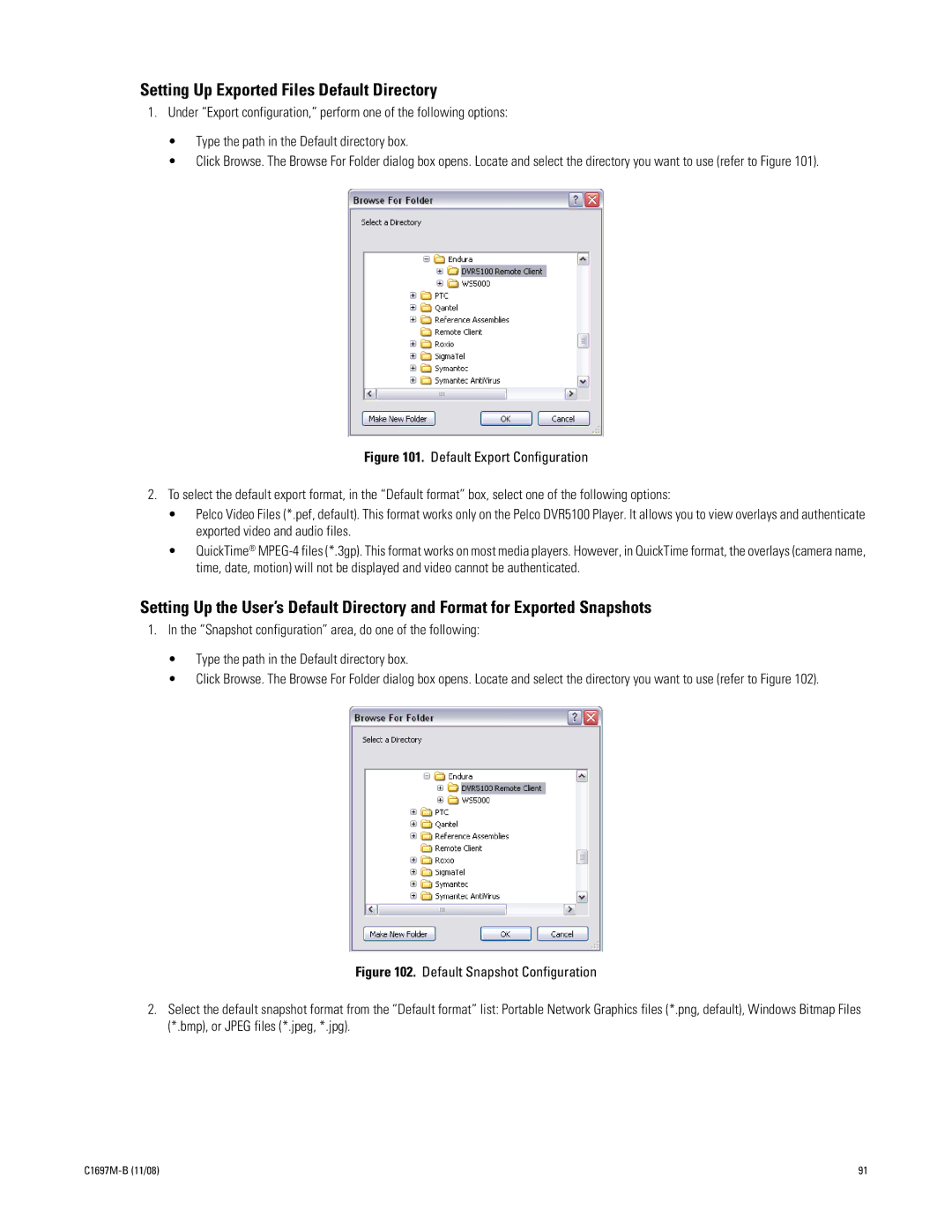 Pelco DVR5100 manual Setting Up Exported Files Default Directory 