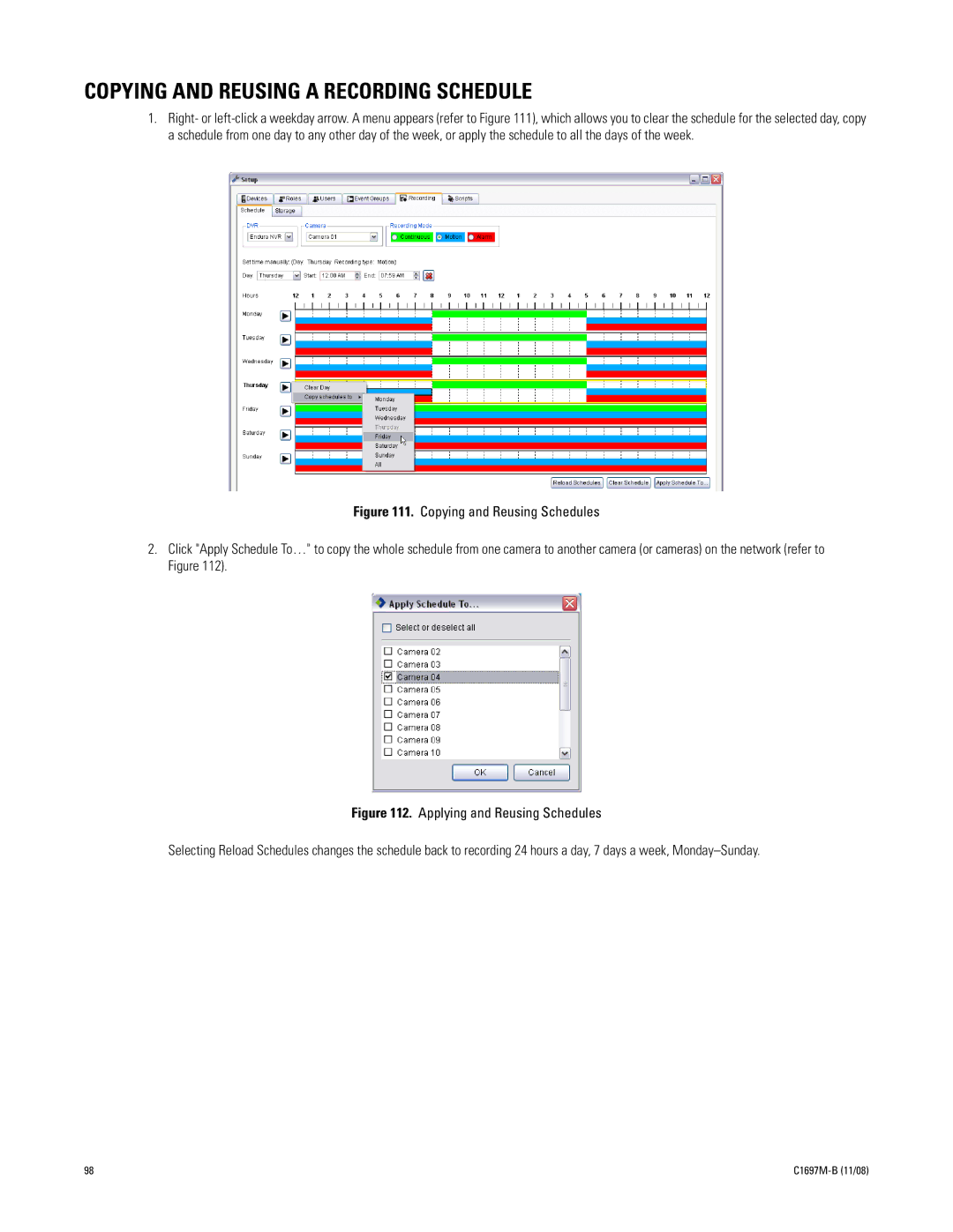 Pelco DVR5100 manual Copying and Reusing a Recording Schedule 