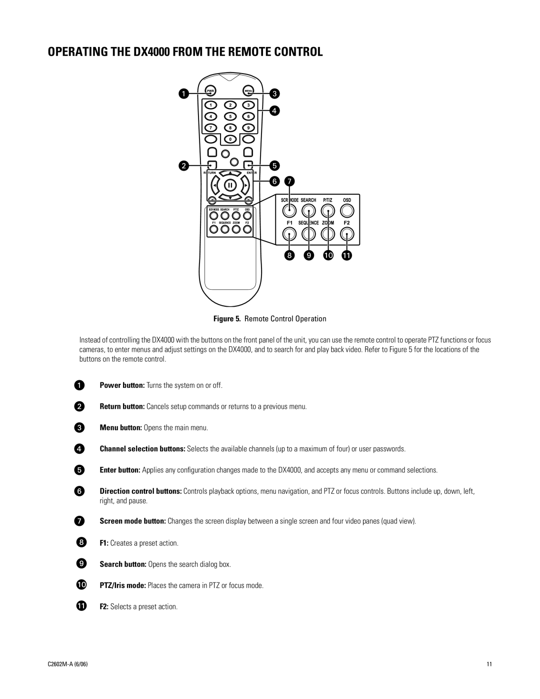 Pelco C2602M-a, dx4000 manual Operating the DX4000 from the Remote Control 