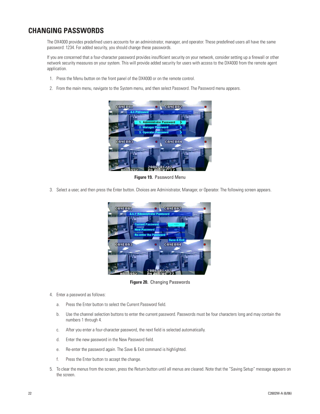 Pelco dx4000, C2602M-a manual Changing Passwords, Password Menu 