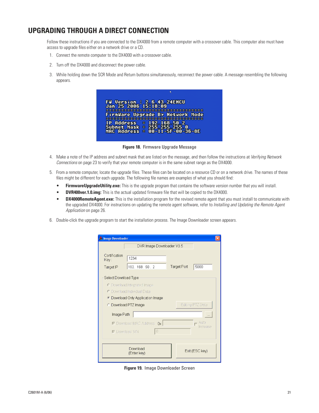 Pelco dx4000 manual Upgrading Through a Direct Connection, Firmware Upgrade Message 