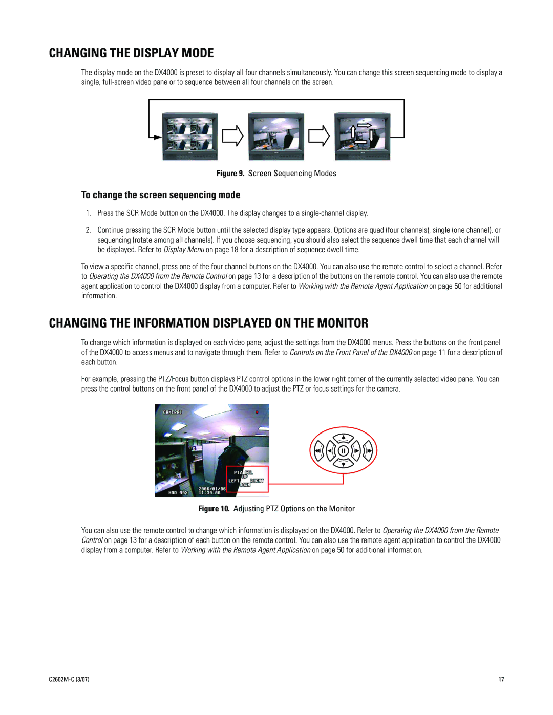 Pelco dx4000 manual Changing the Display Mode, Changing the Information Displayed on the Monitor 