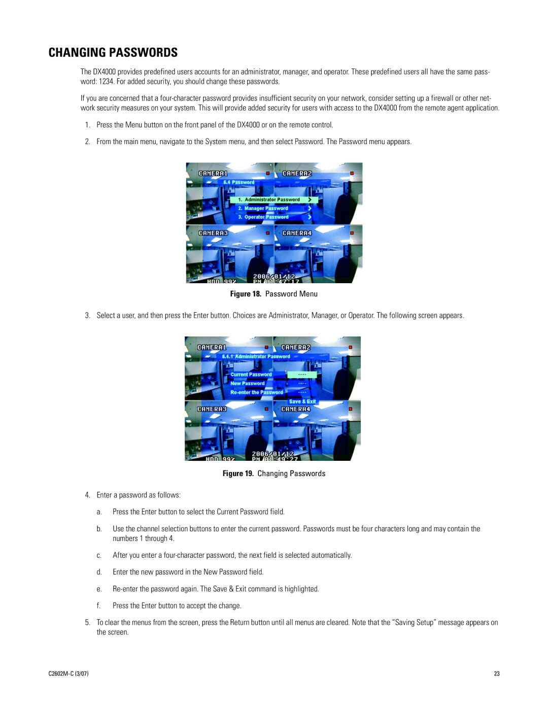 Pelco dx4000 manual Changing Passwords, Password Menu 